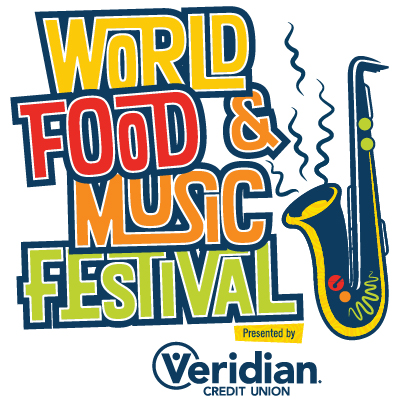 World Food & Music Festival graphic with a saxophone